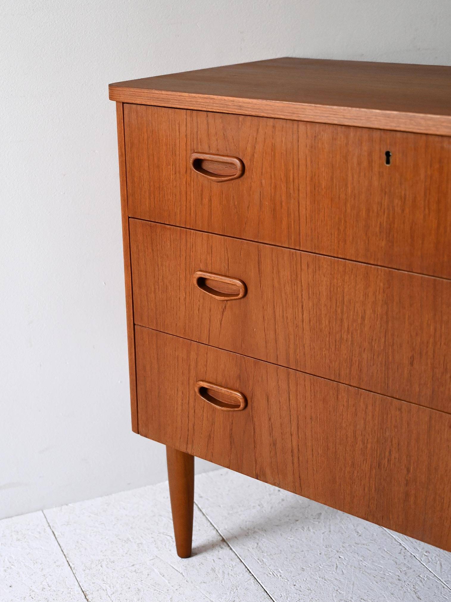 Scandinavian chest of drawers with three teak drawers from the 1960s.