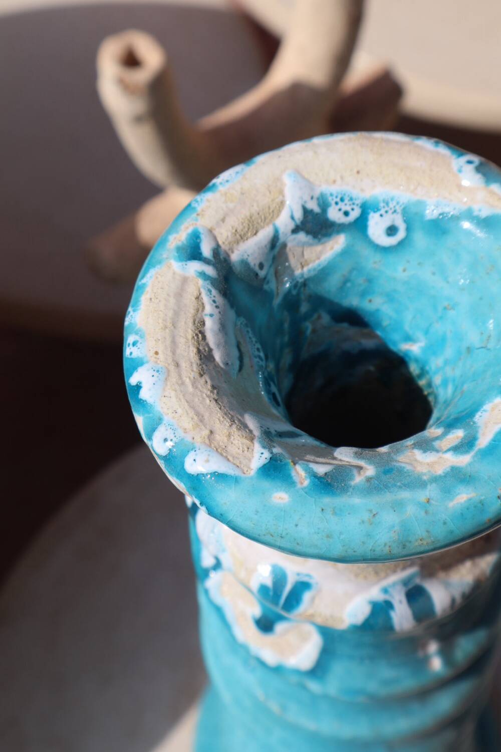 Vase sculpture tamegroute blue turquoise enameled wabi-sabi