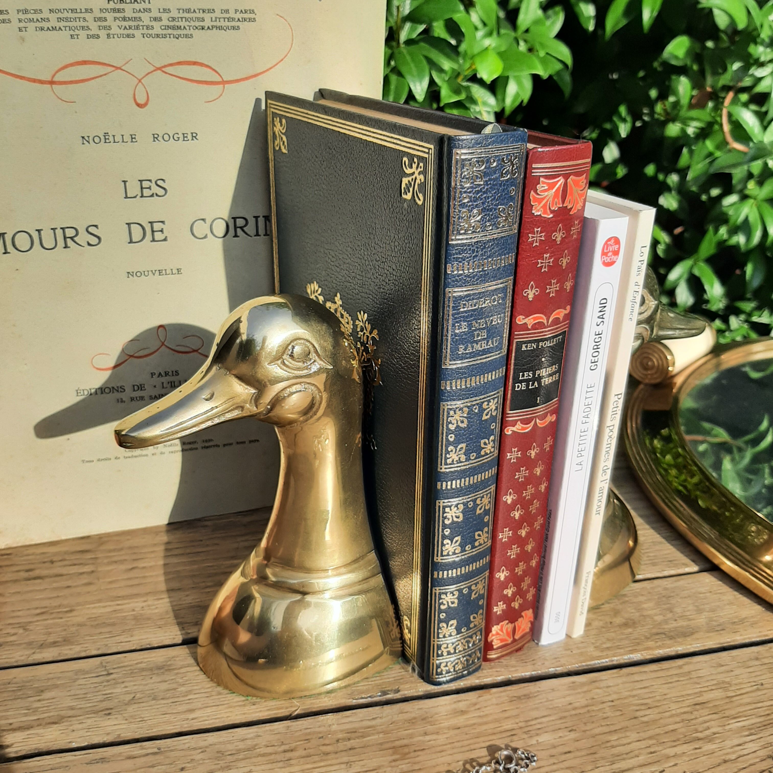 Pair of bookends vintage duck in brass