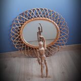 Old rattan oval mirror 58x50cm