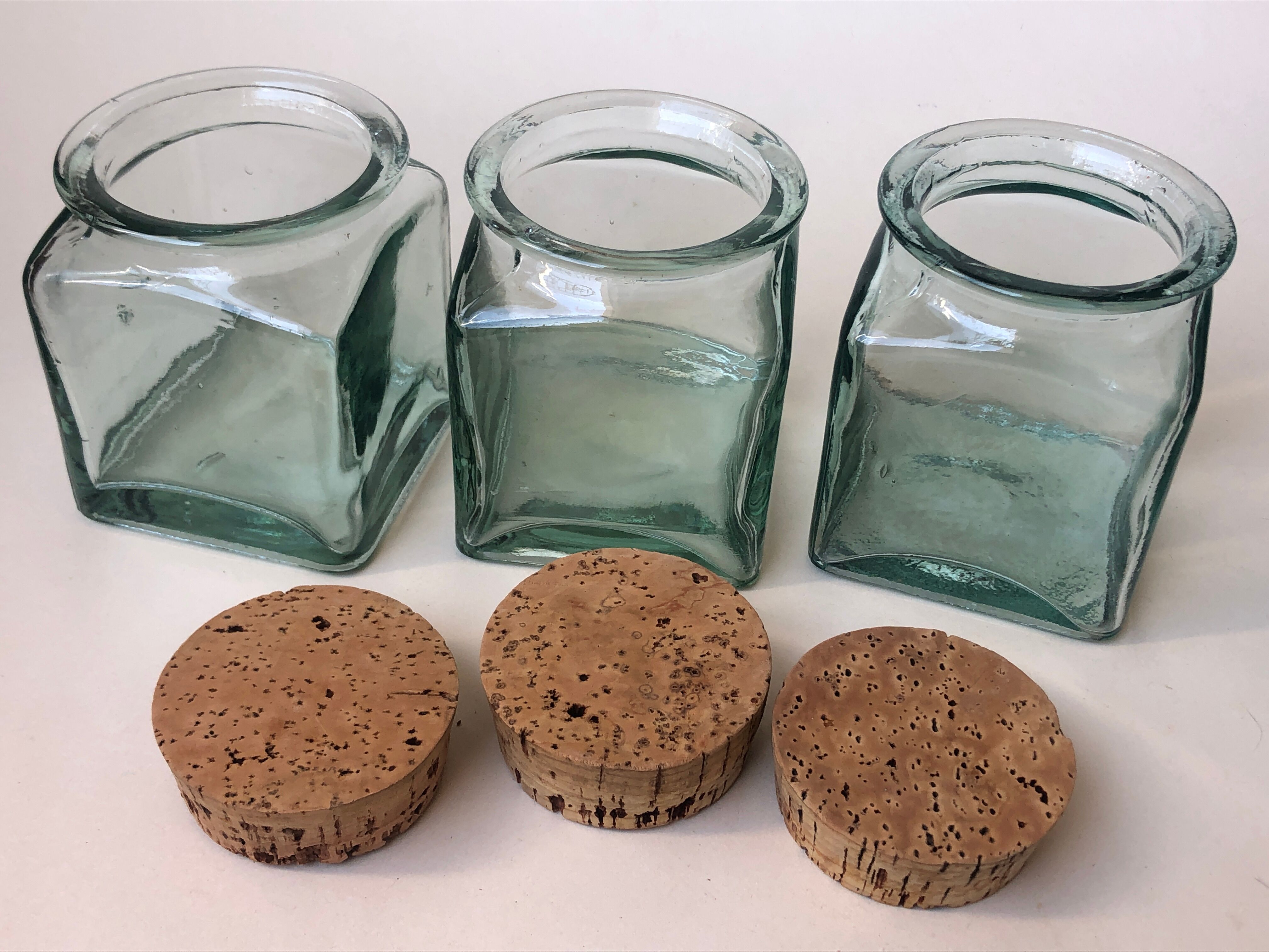 Set of 5 jars glass and Cork. 1970