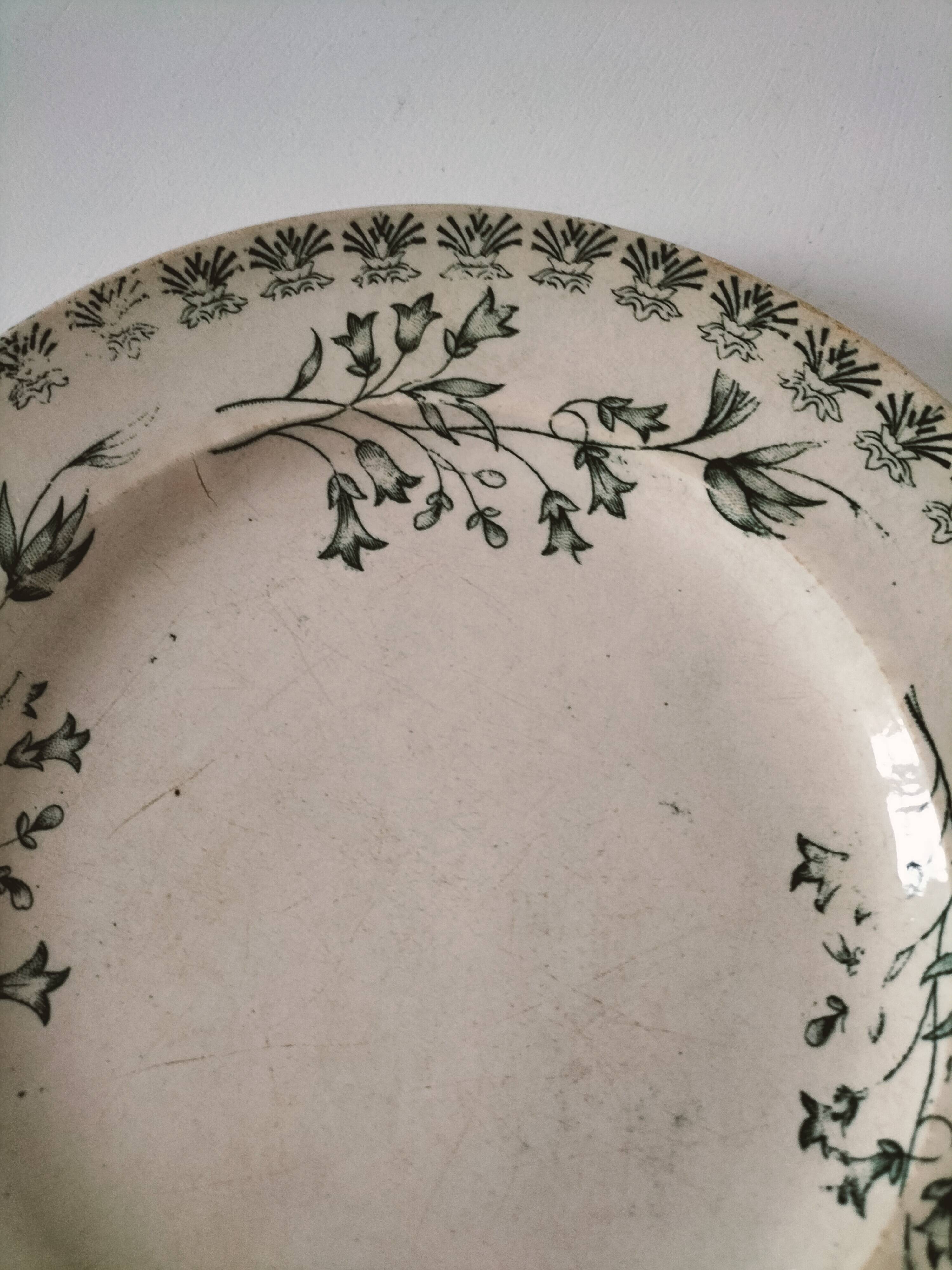 Antique ironstone plate with green floral decoration, circa 1900