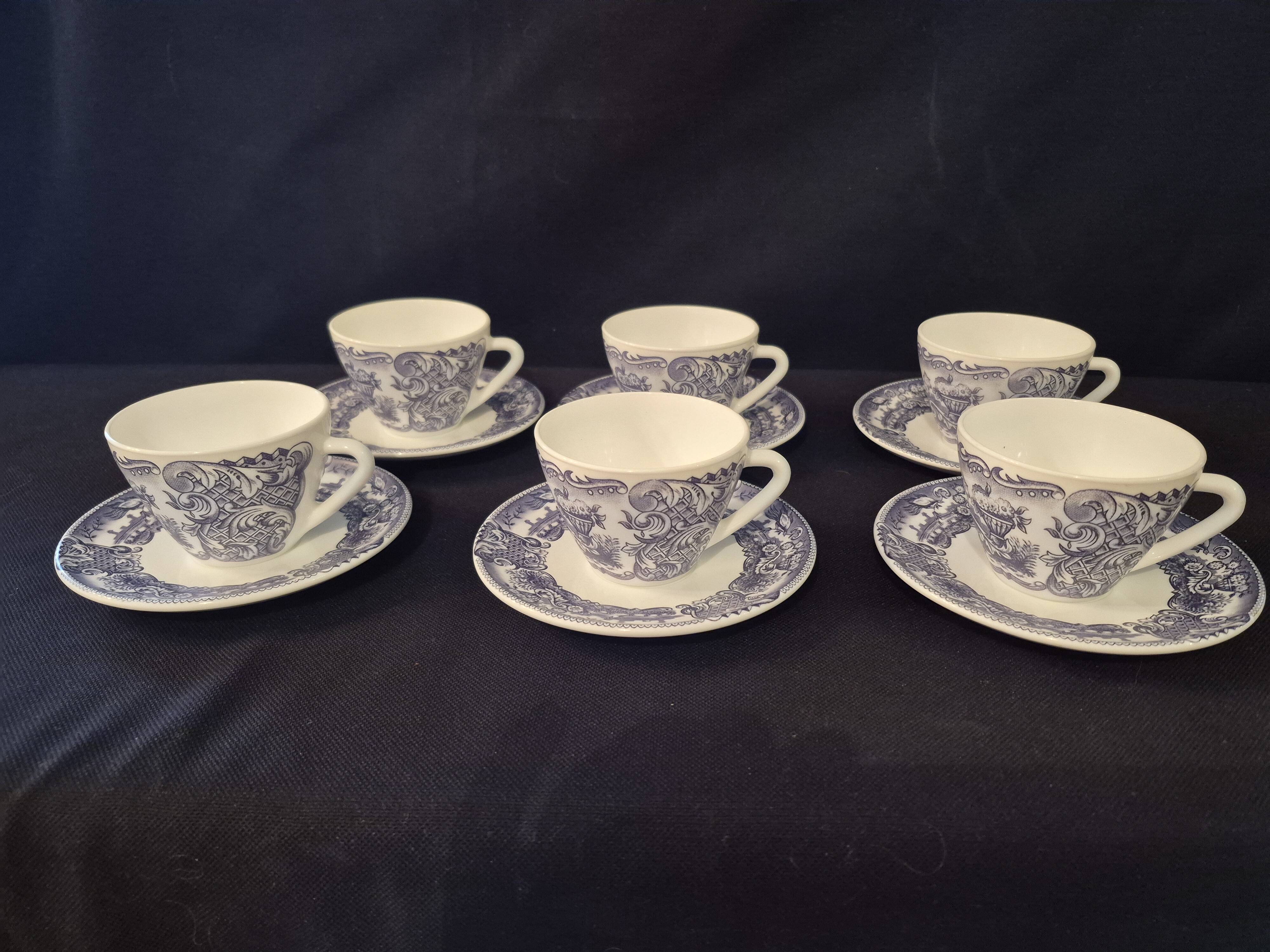 Set of six cups and saucers in opaline, vintage, RIVANEL