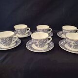 Set of six cups and saucers in opaline, vintage, RIVANEL