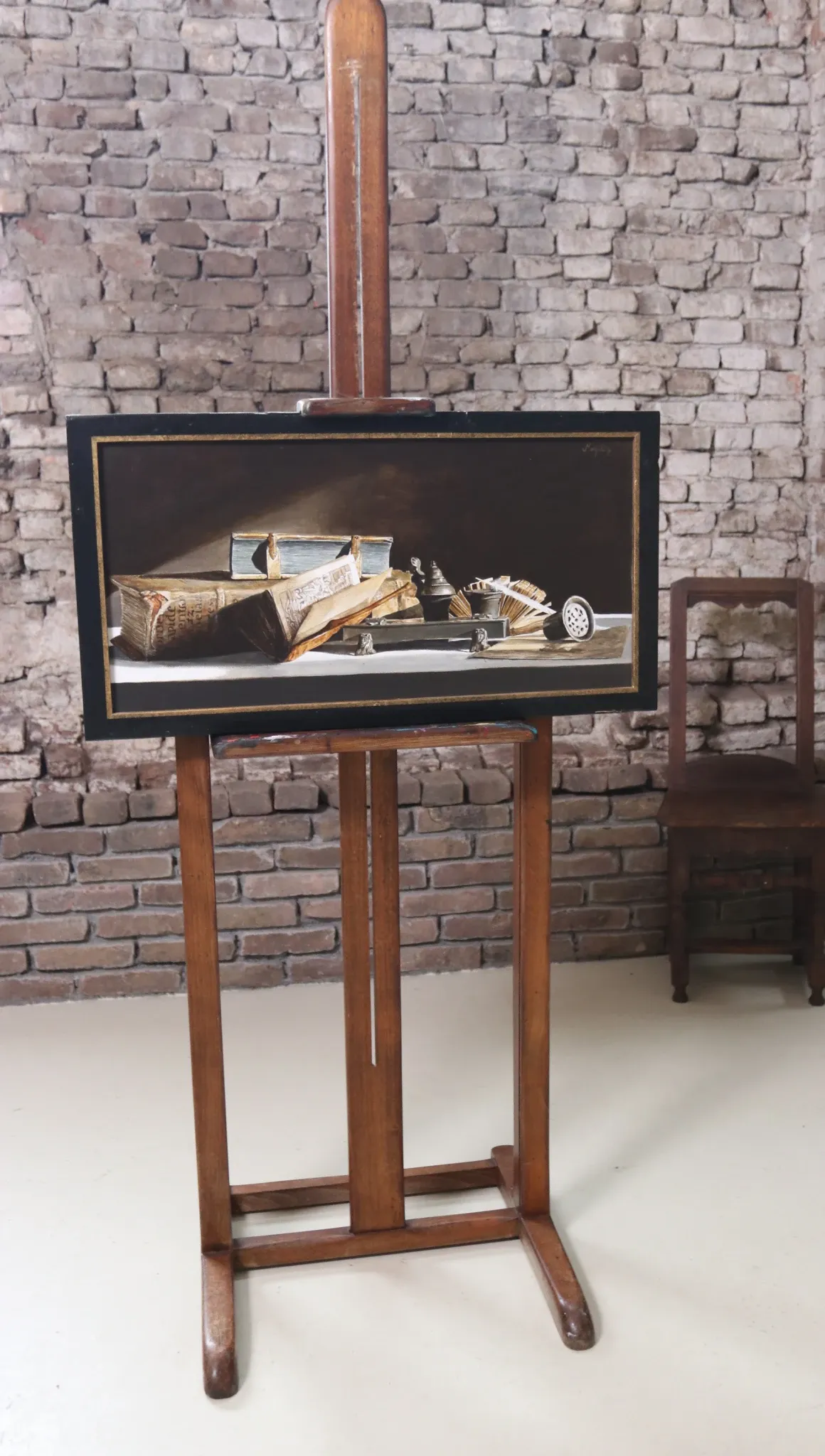 Still life with pewter inkstand and old books – Marjolein van den Berg