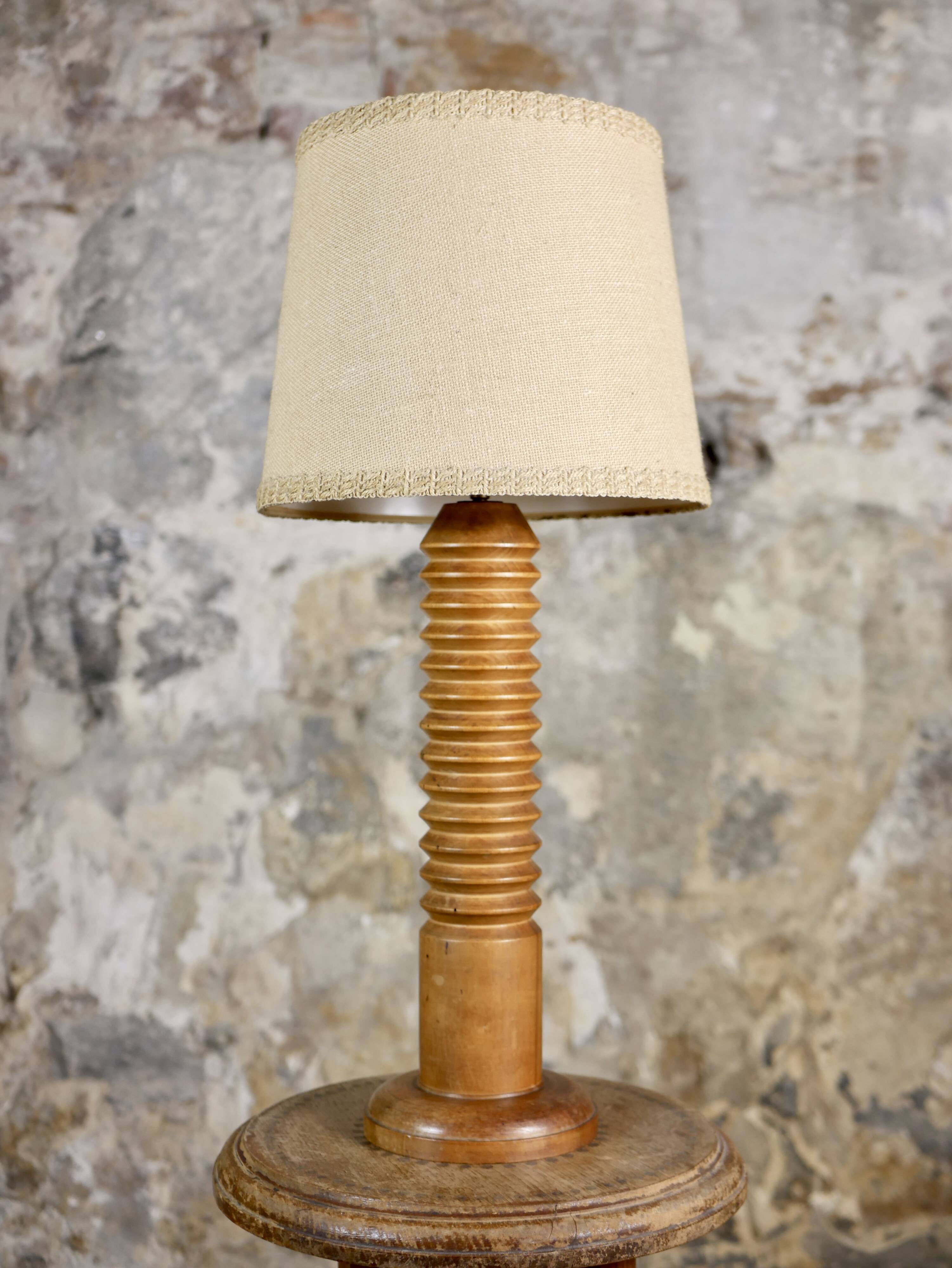 Large turned wood table lamp, France, 1950s