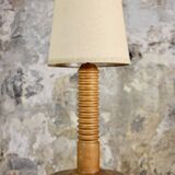 Large turned wood table lamp, France, 1950s