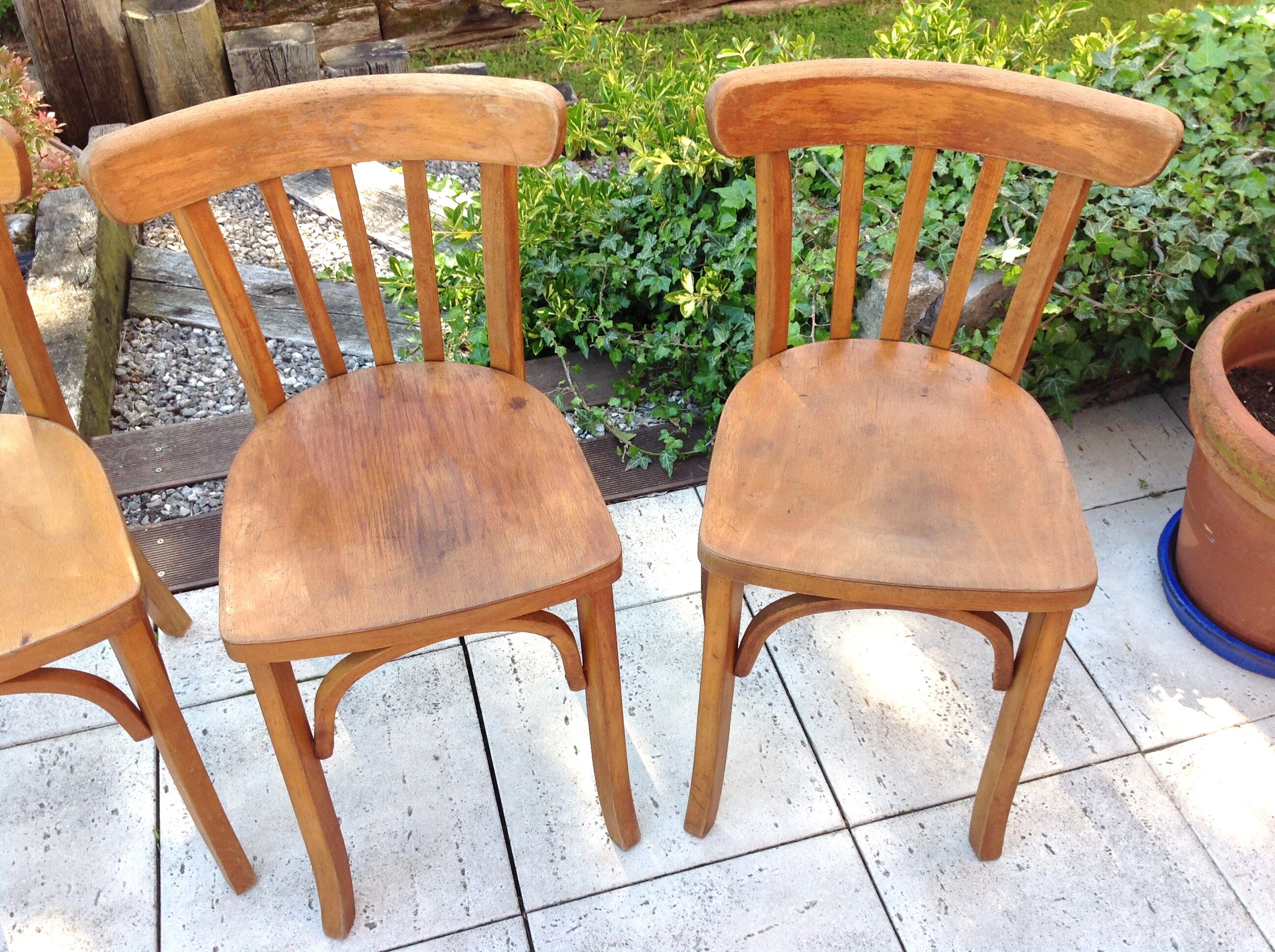 Suite of four foot bistro chairs with hoops / vintage 40s-50s