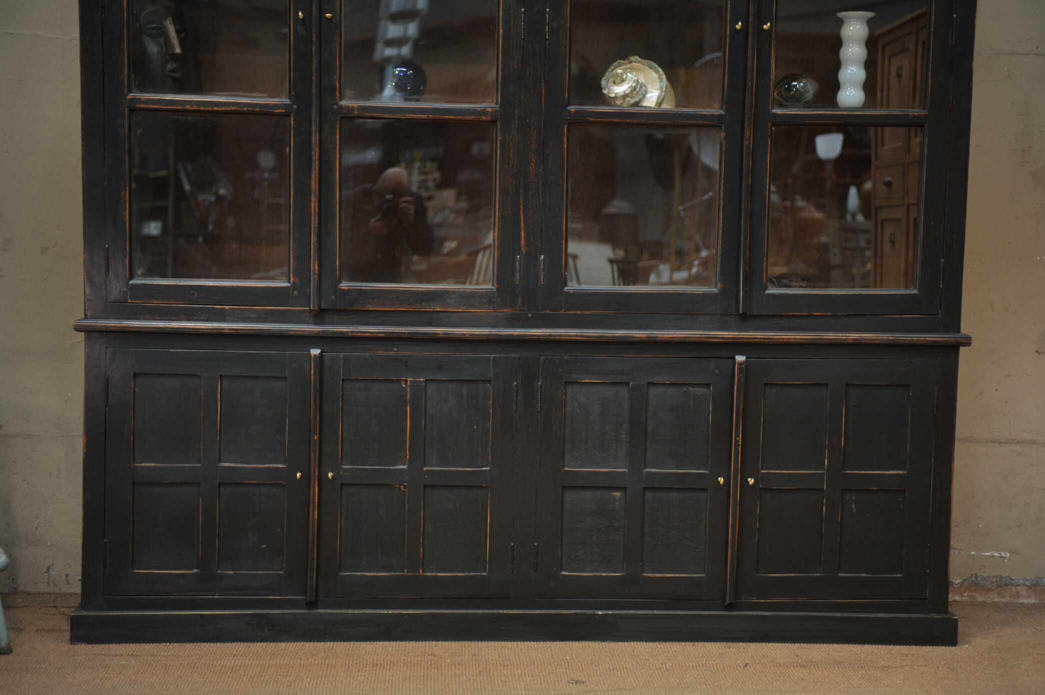 Glass library in teak 1970 patinated black