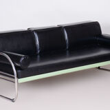 Restored black bauhaus sofa, robert slezak, high-quality leather, chrome-plated steel, 1930s