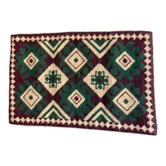 Hand knotted runner rug / table runner in brown - green - beige