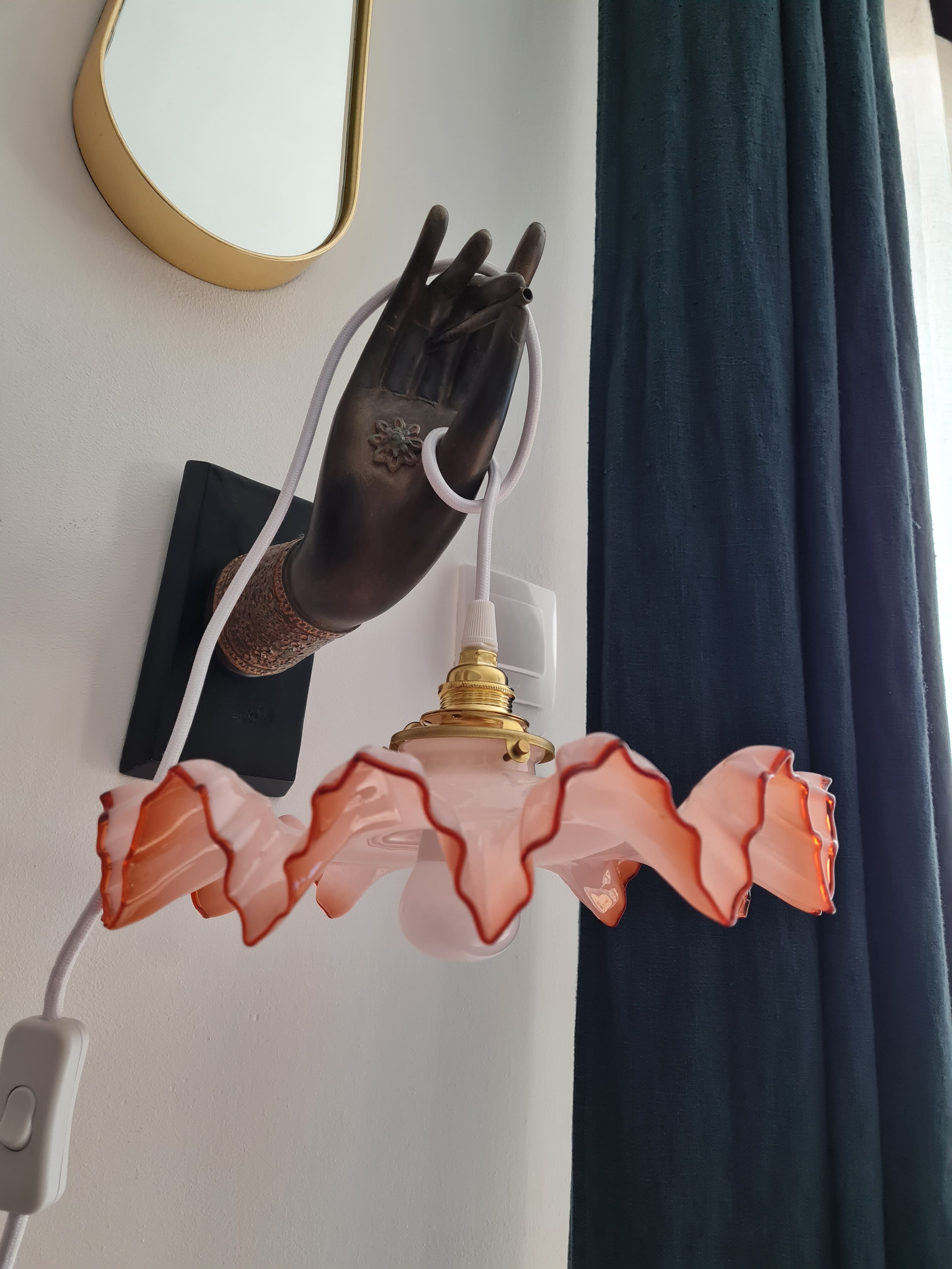 Vintage opaline rose hanging lamp