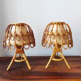 Pair of vintage 70s rattan lamps