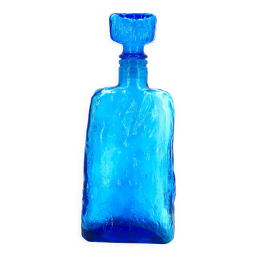 Carafe Italienne Empoli en verre bleu, années 60