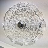 Portuguese farmhouse mid century clear floral glass hanging lamp, 1960s