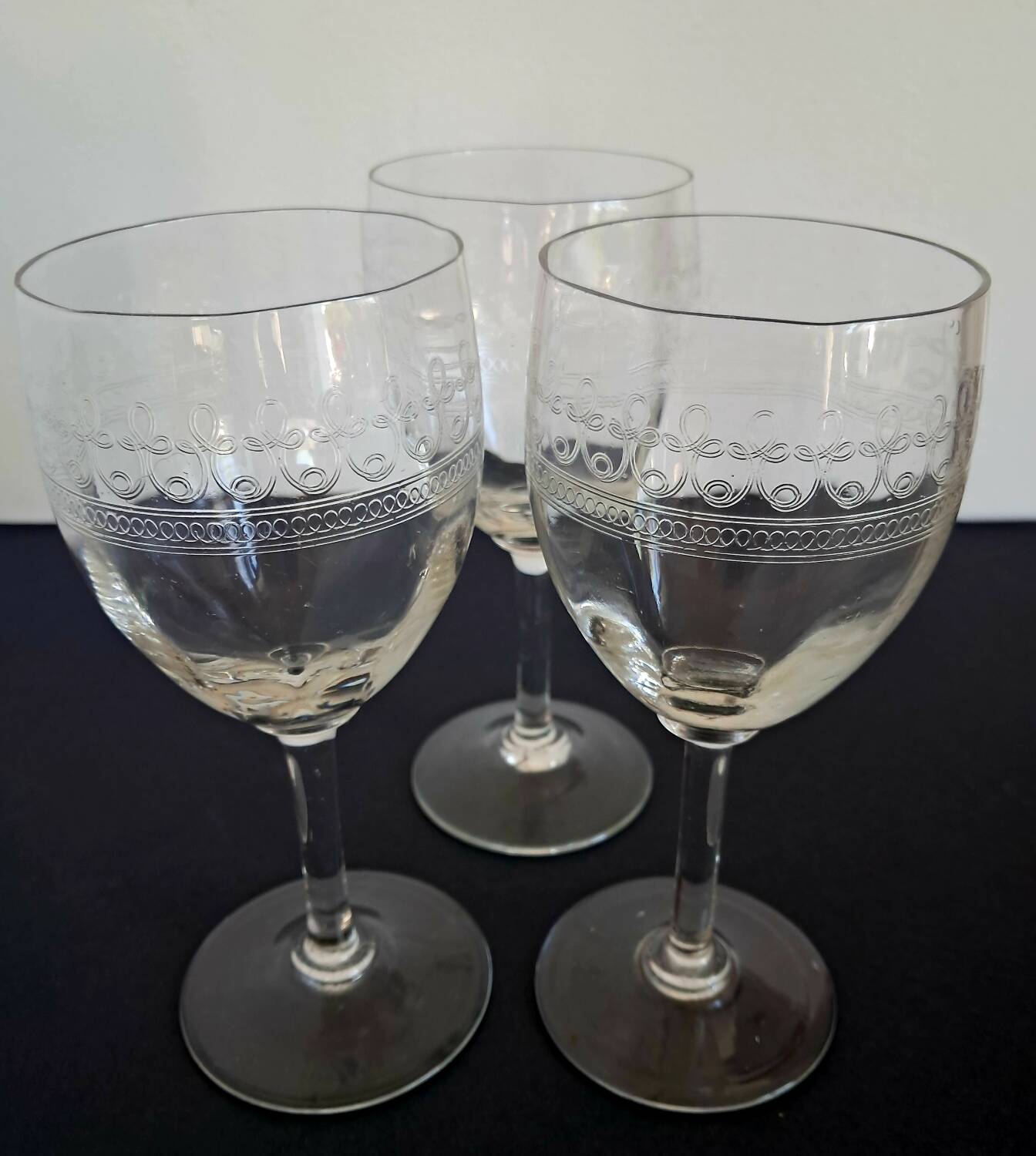 3 old guilloche glasses from the 20s