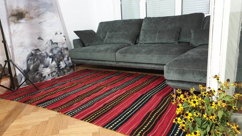 Hand-woven red wool rug
