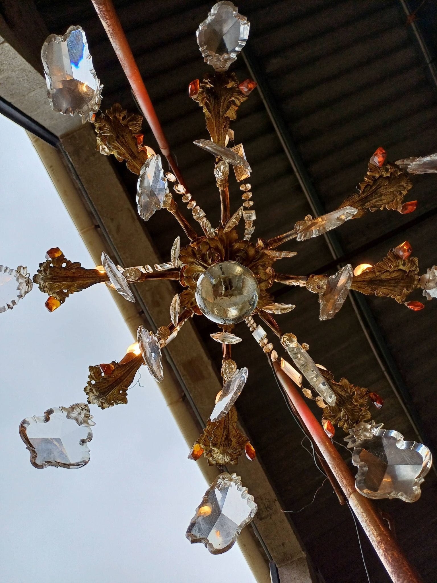19th Bronze and Crystal Chandelier