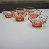 6 vintage pink glass bowls in Art Deco style