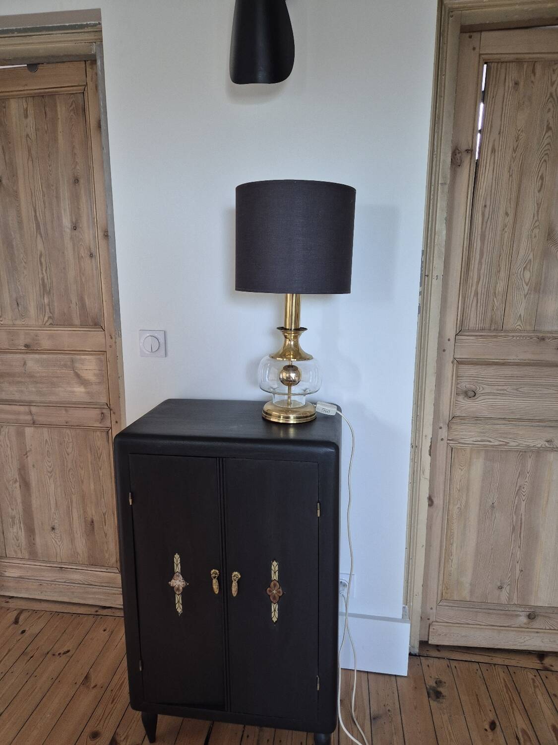Vintage Art Deco lamp, brass and glass,