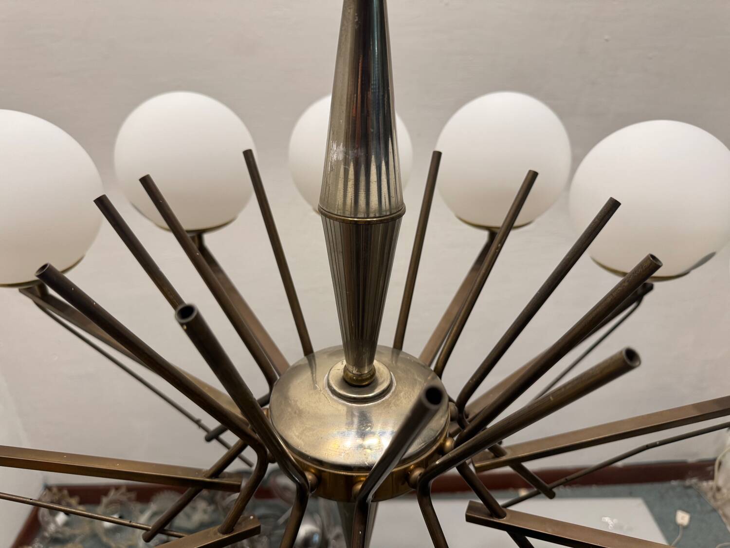 Large Sputnik Bronze & Glass Chandelier, 1960s