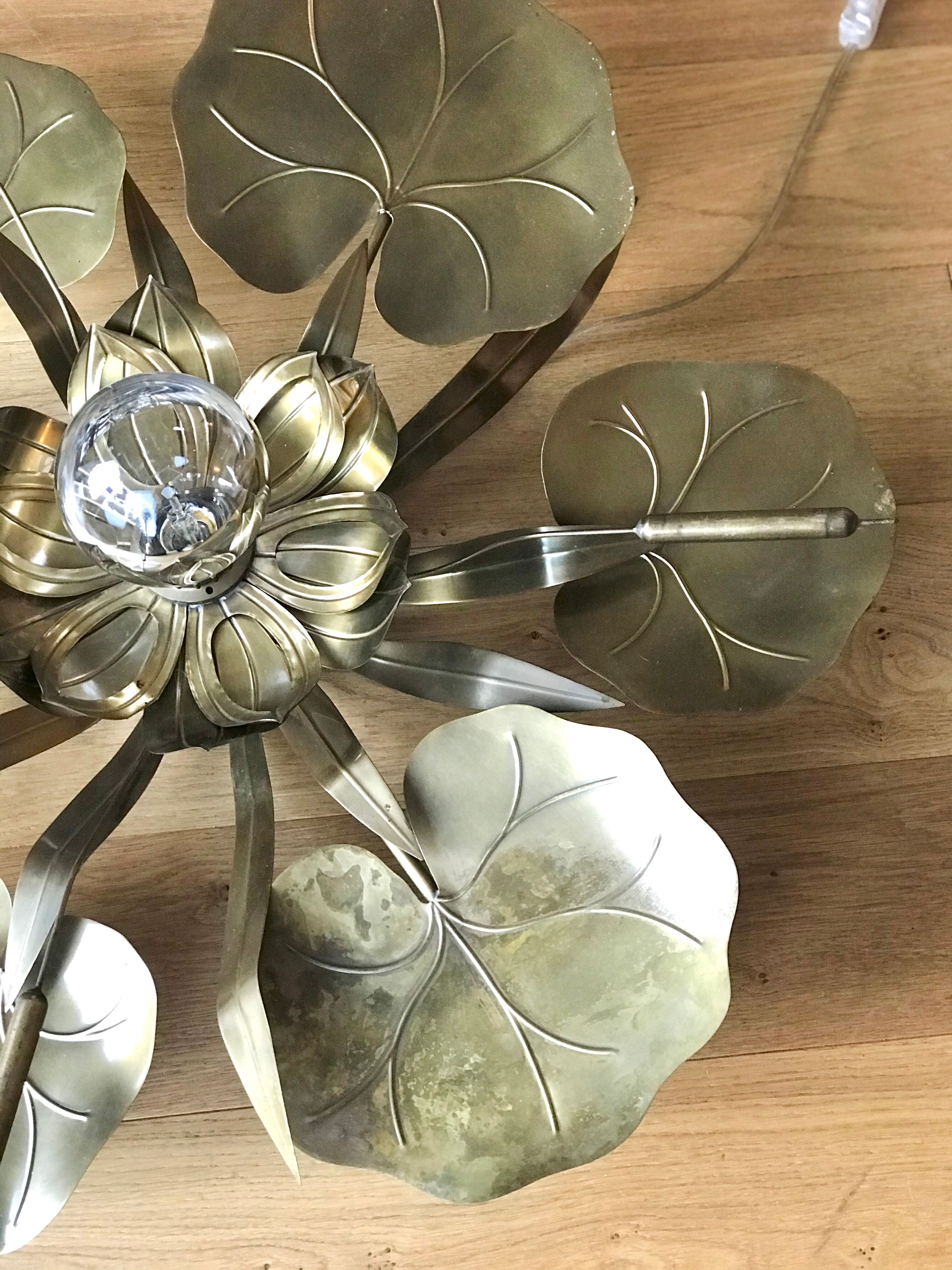 Water lily golden brass ceiling lamp