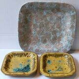 Set of three potter's plates in enamelled earth
