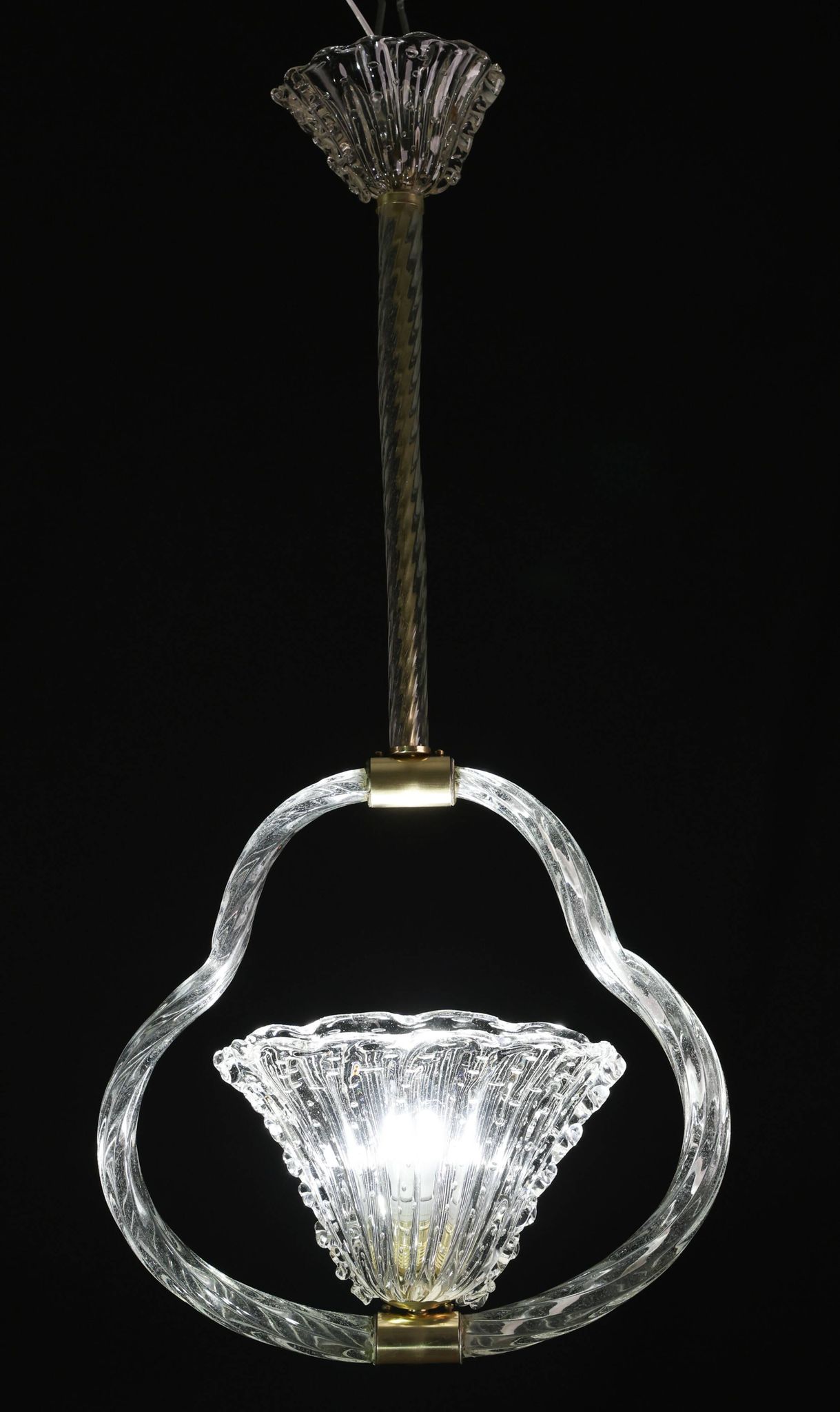 Charming Ercole Barovier Art Deco Chandelier, 'Bullicante' Glass Murano, 1940s