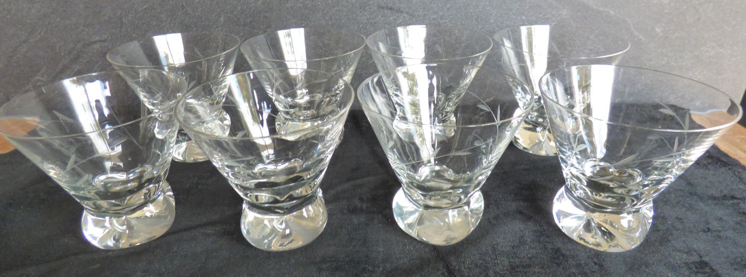 8 crystal digestif glasses with a wheat ear pattern