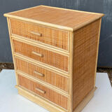 Rattan chest of drawers four drawers, c.1970