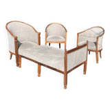 Complete living room set with chaise longue and 3 armchairs: Directoire or Empire style