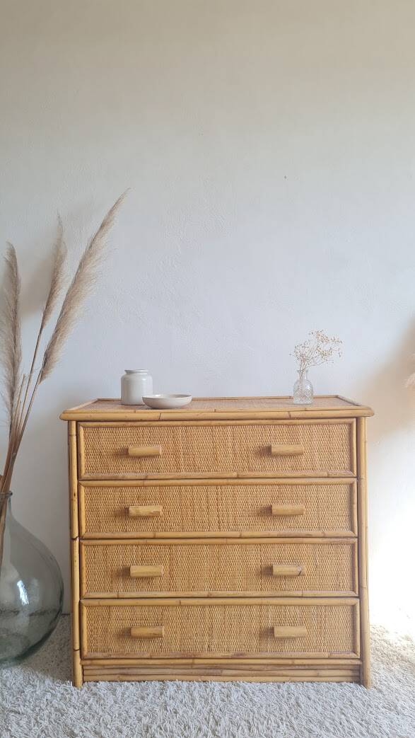 Commode en rotin années 70 vintage