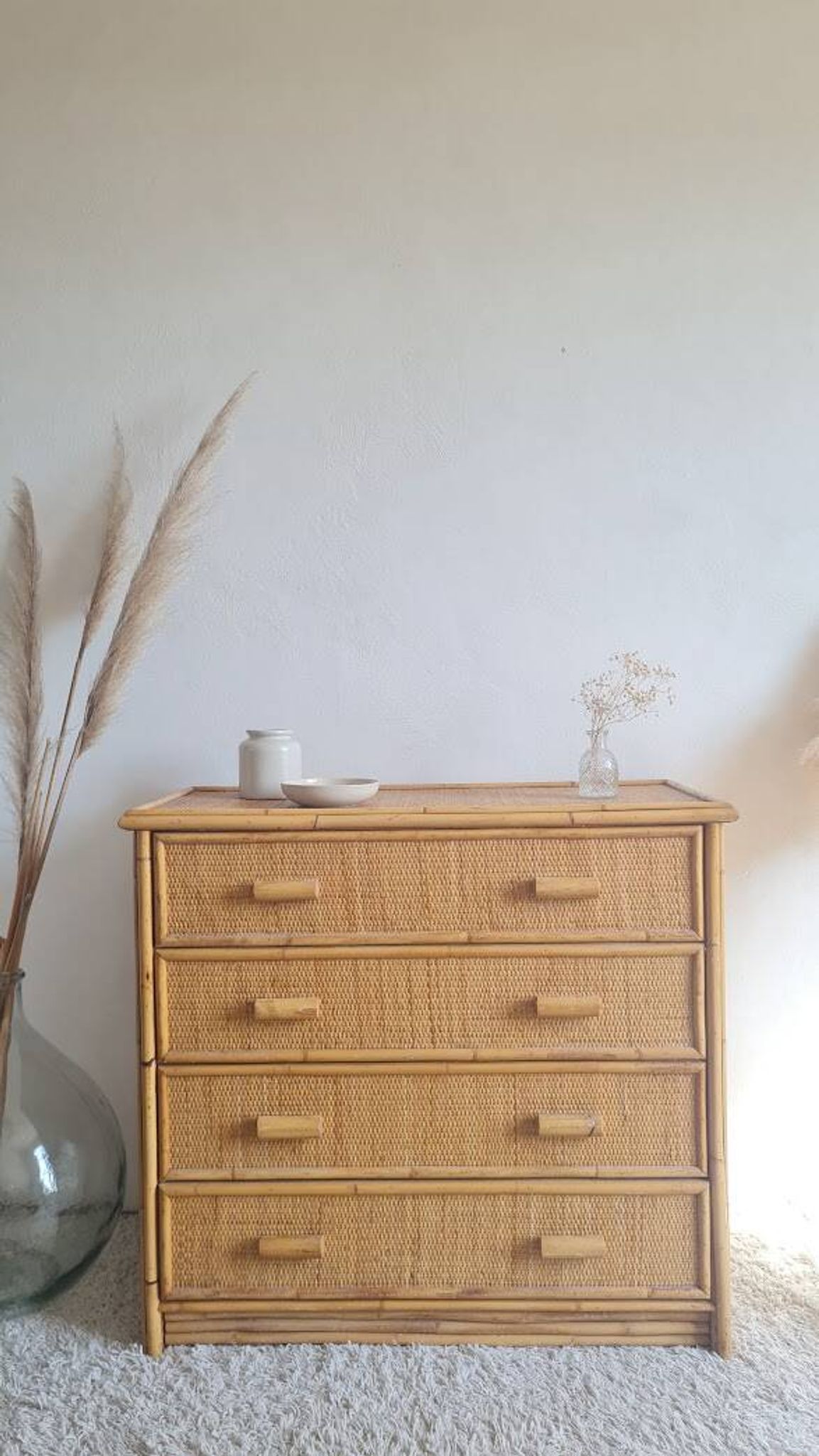Commode en rotin années 70 vintage