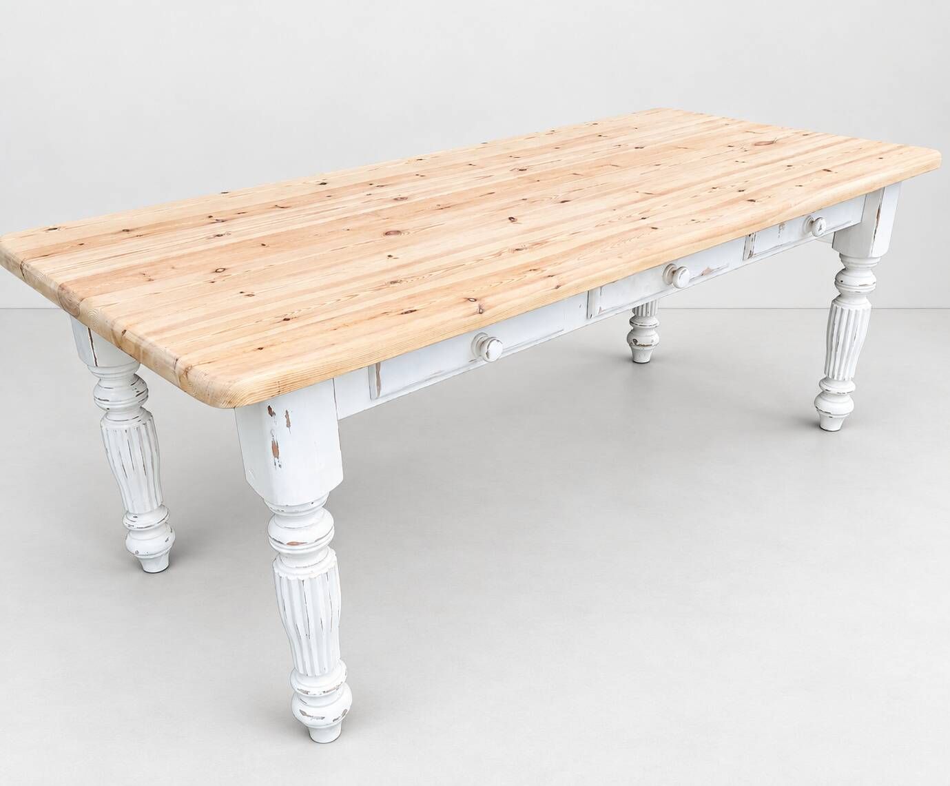 Large Vintage Farmhouse Dining Table with Drawers – Rustic Solid Wood