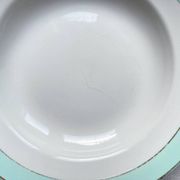 6 vintage LUNEVILLE earthenware soup plates, white, green and gold