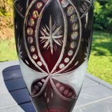 Bohemian/Czech Boho crystal vase, Burgundy red, vintage
