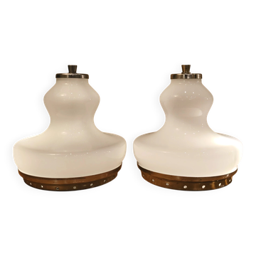 Paire de lampes verre opalin, Italie,1960