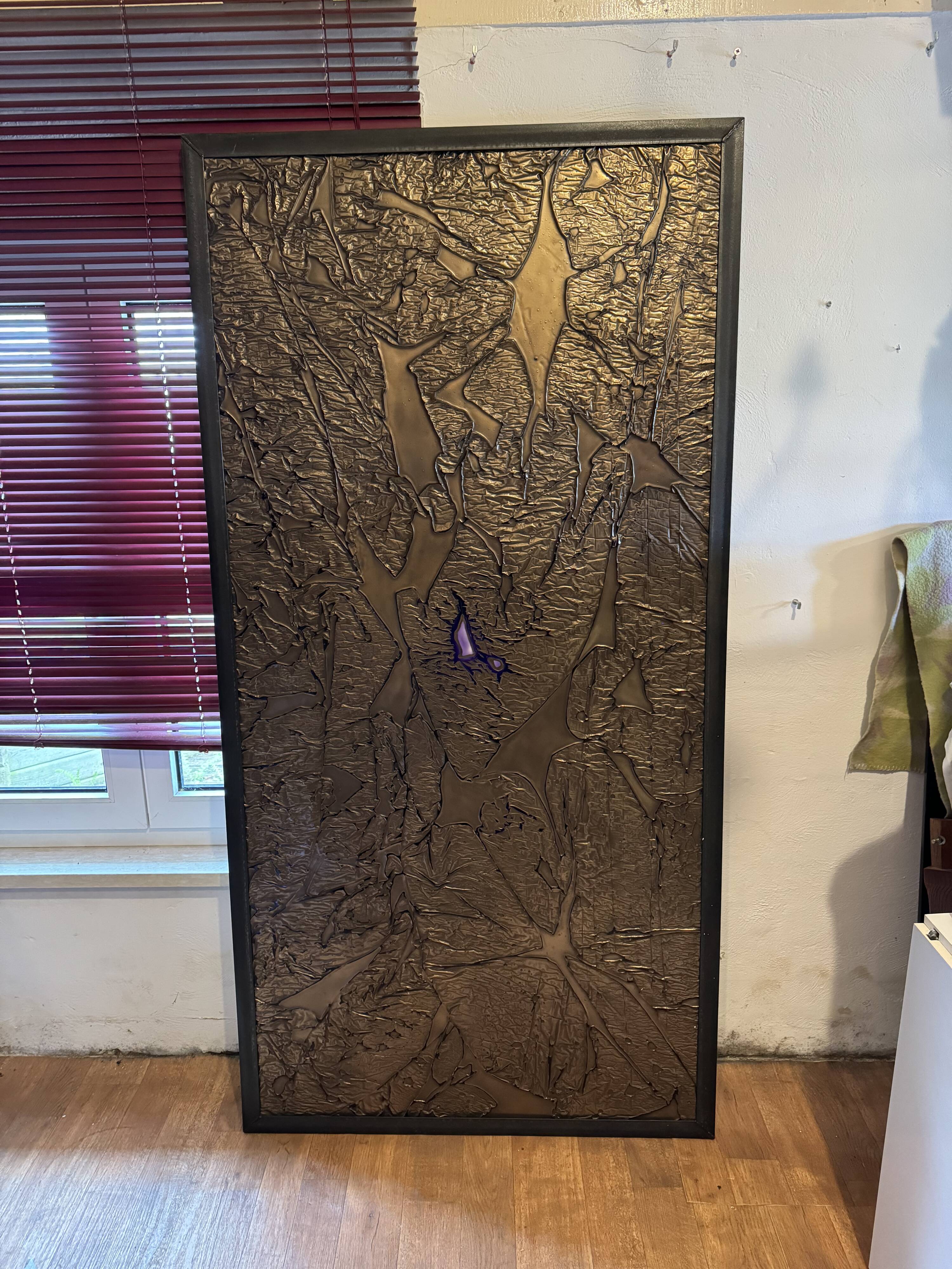Brutalist Copper and Glass Wall Panel