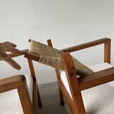 Pair of oak and straw armchairs, reconstruction style