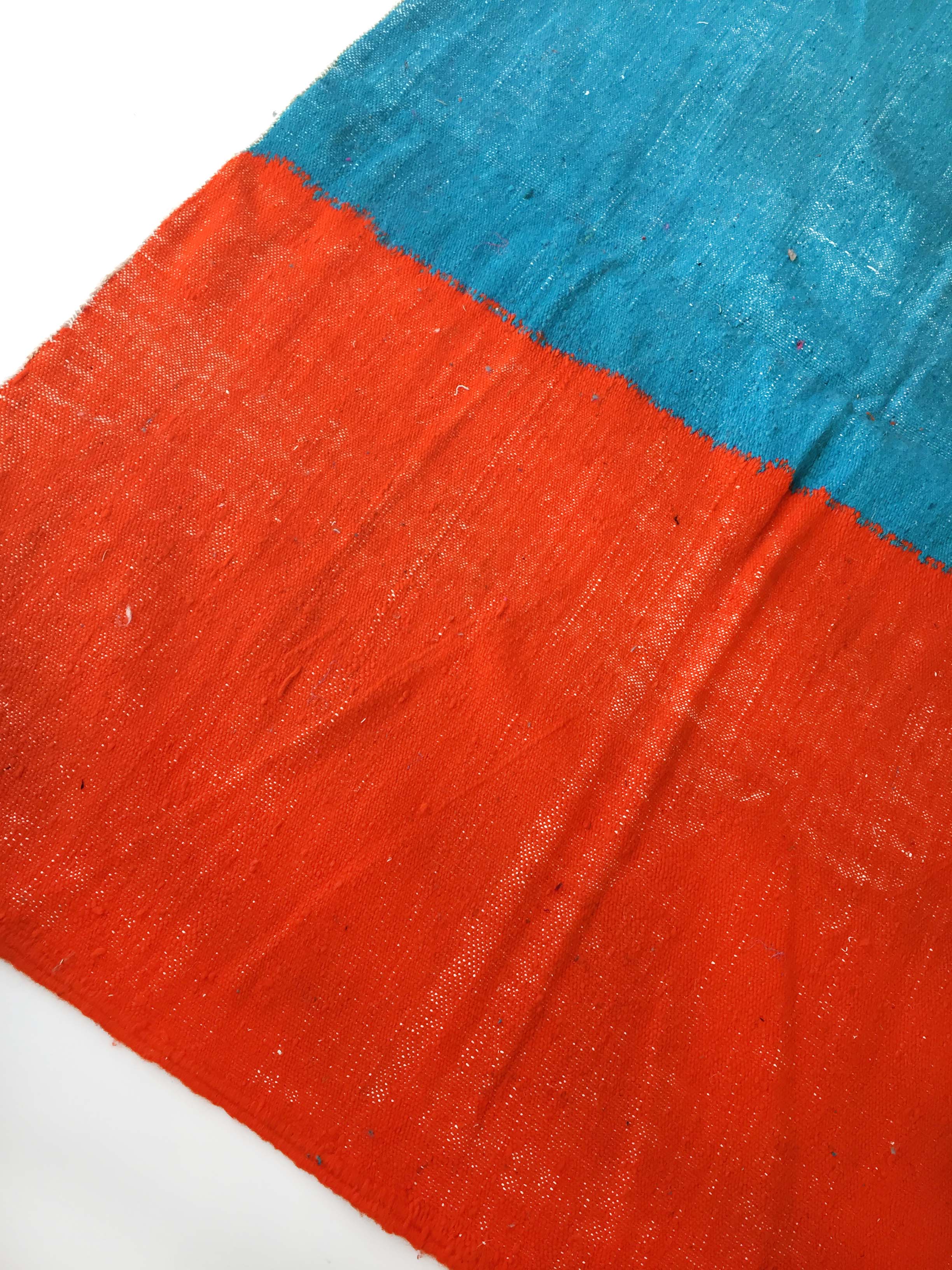 Unbleached Moroccan Berber Kilim carpet with colored flats and fluorescent 294x190cm