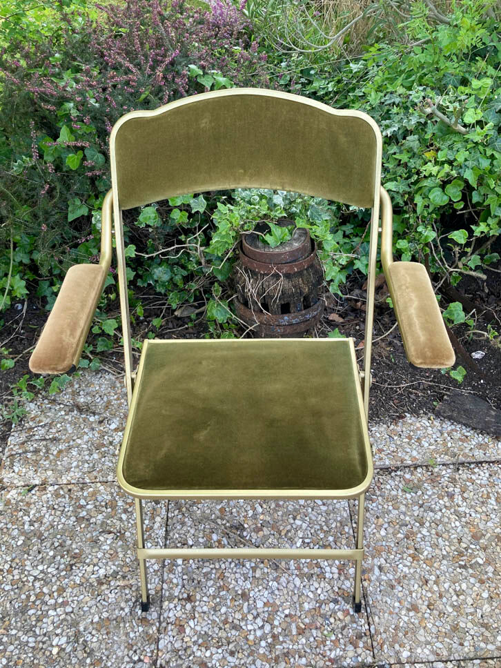 Set of 4 vintage folding armchairs in green velvet