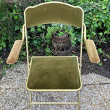 Set of 4 vintage folding armchairs in green velvet