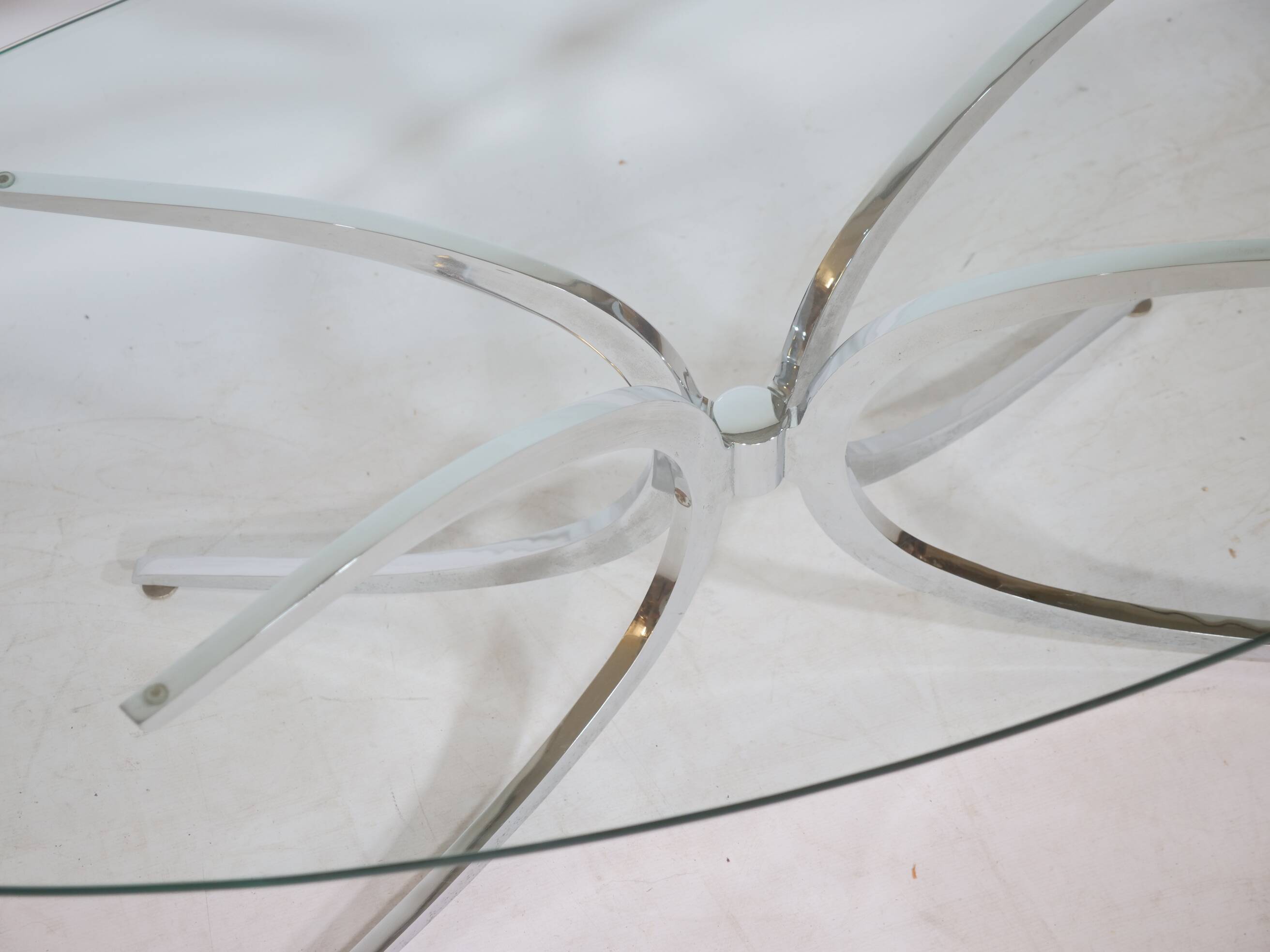 Coffee Table Chrome Spider Legs and Glass 1970s Italy