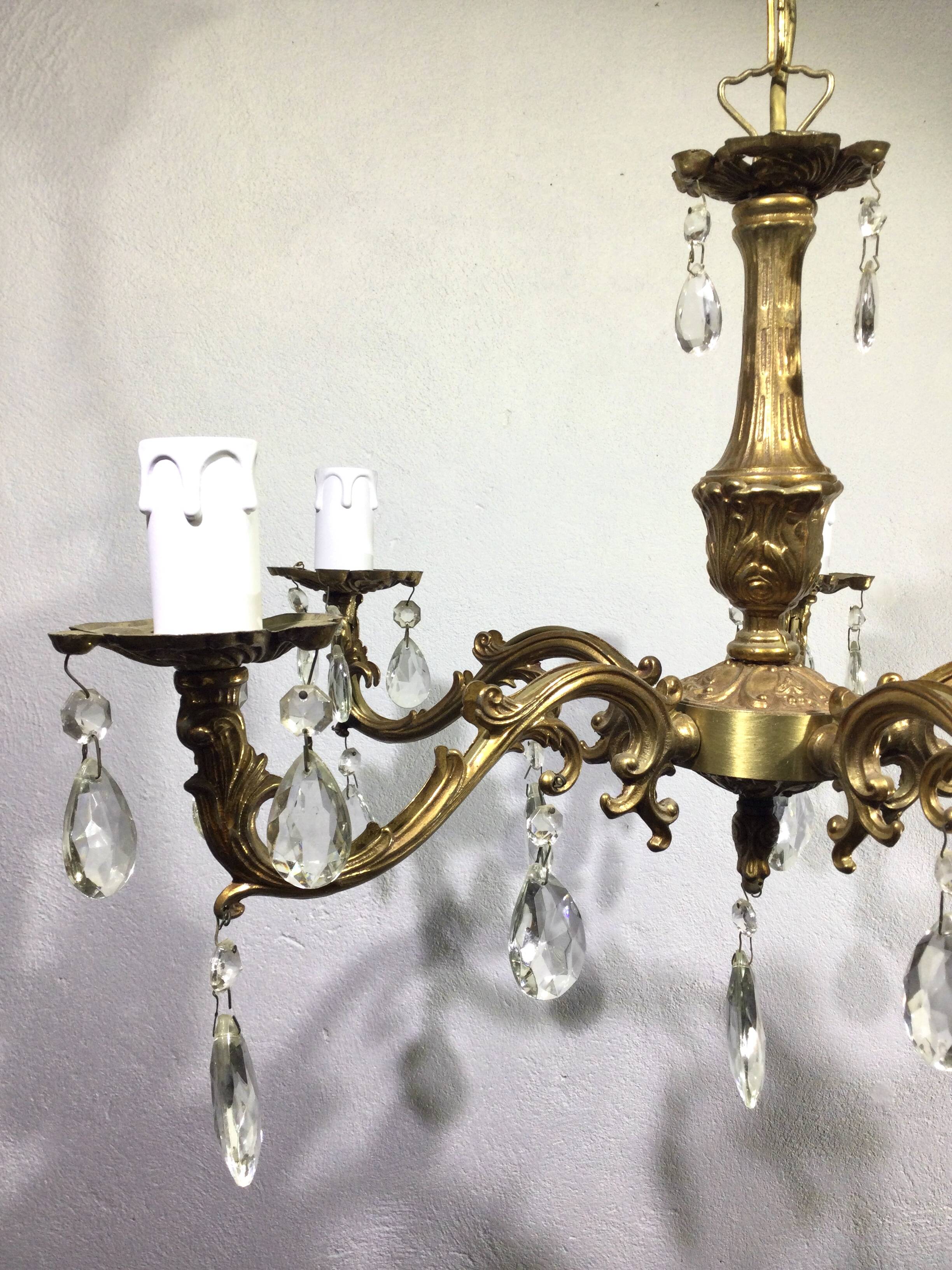 5-light chandelier in bronze and pendants