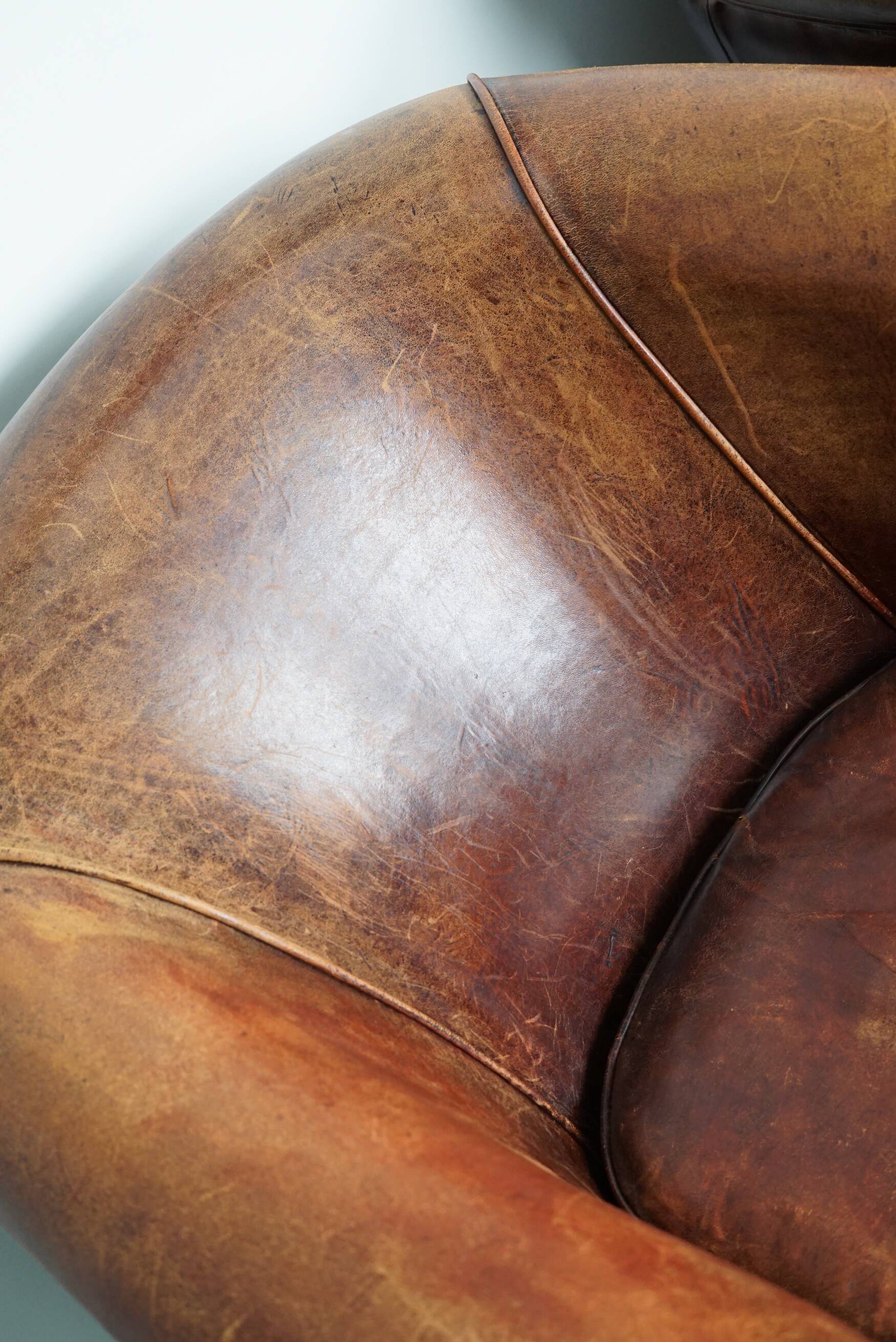 Fauteuil Club Vintage en Cuir Couleur Cognac, Pays-Bas, Set de 2
