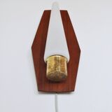 Scandinavian modern danish wall light in teak, brass and opaline glass, 1960s