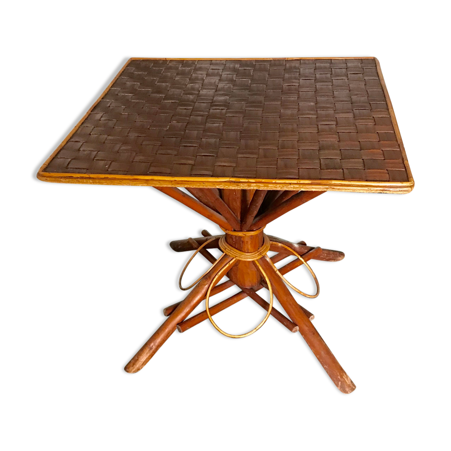 Table vintage en bambou et rotin