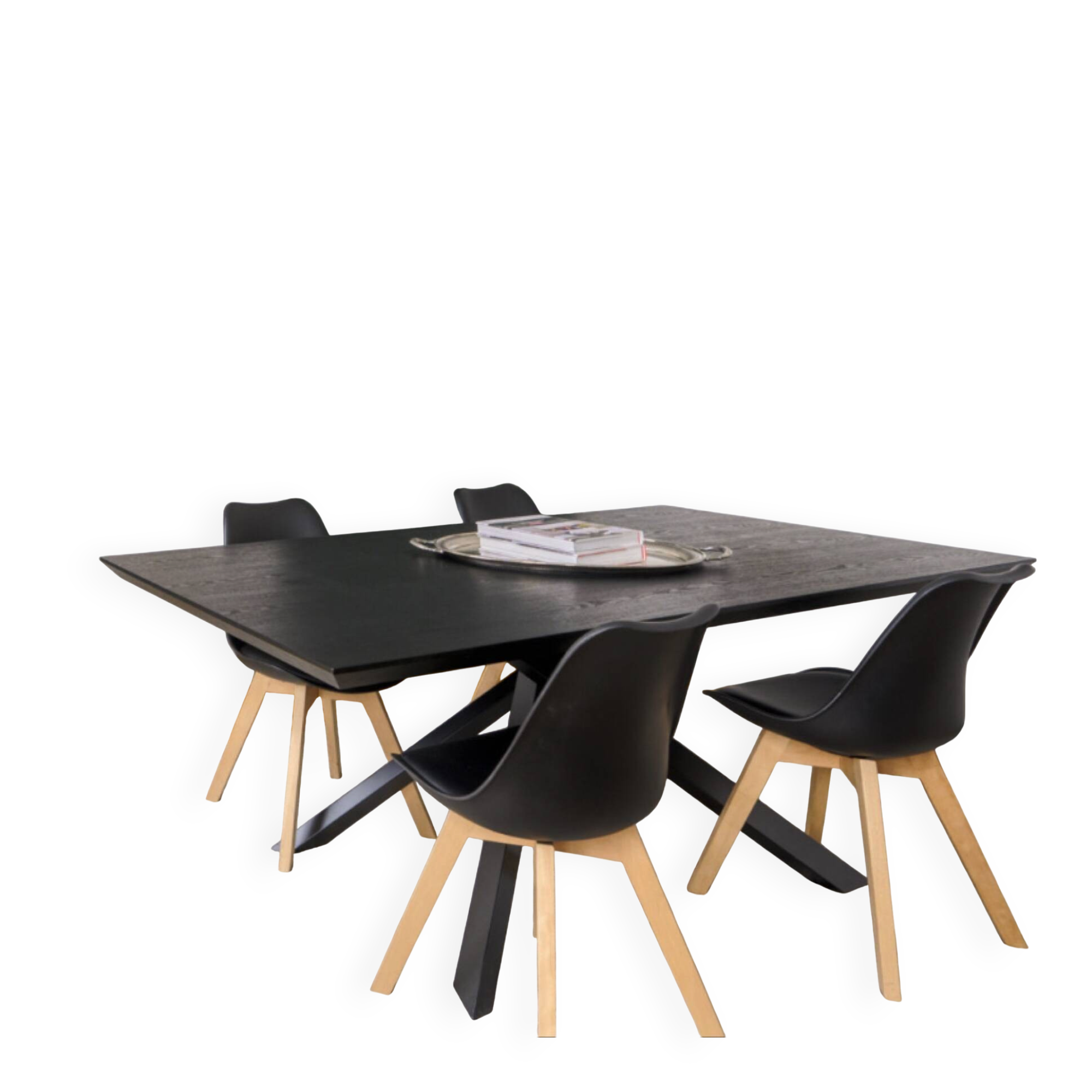Table à manger style industrielle en bois et métal noir