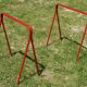 Desk with red trestles, white plaid tray, 80s