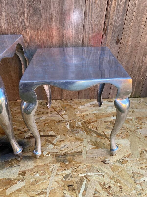 Paire de table basse gigogne style Louis XV en aluminium poli vintage